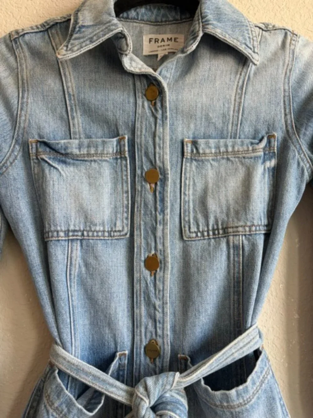 Frame Rangley Denim Beltled Jacket Light Wash Size XS 100% Cotton USA Utility